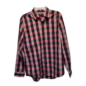 Express Men's Modern Fit Pink and Blue Checkered Button-Down Dress Shirt-Size M